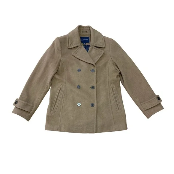 Lands End Double Breasted Peacoat Size:12 Wool Cashmere Blend - Picture 1 of 5